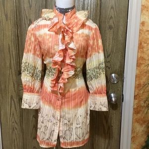 Ruffled animal print over Sz Slv 100% cotton shirt